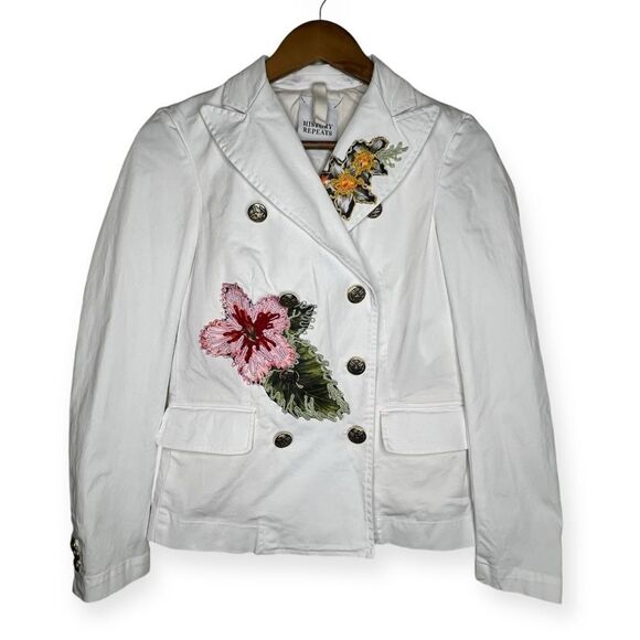 Anthropologie History Repeats Embroidered Military Kubo Jacket White Boho 38 XS - Picture 3 of 12